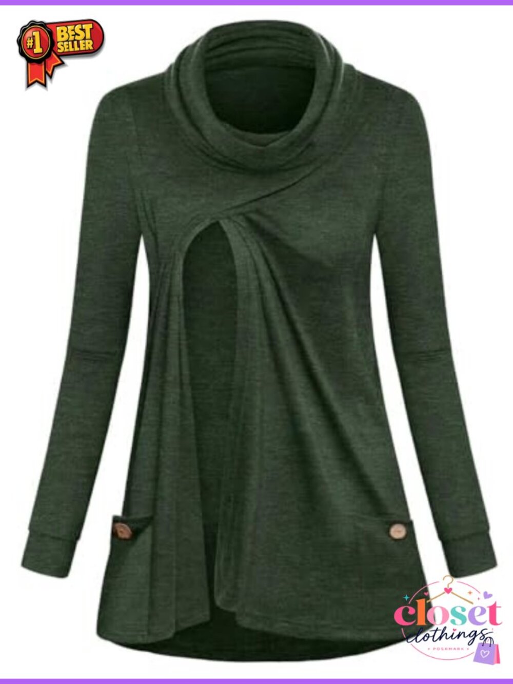 Maternity Nursing Cowl Neck Sweatshirt Breastfeeding Tunic Top